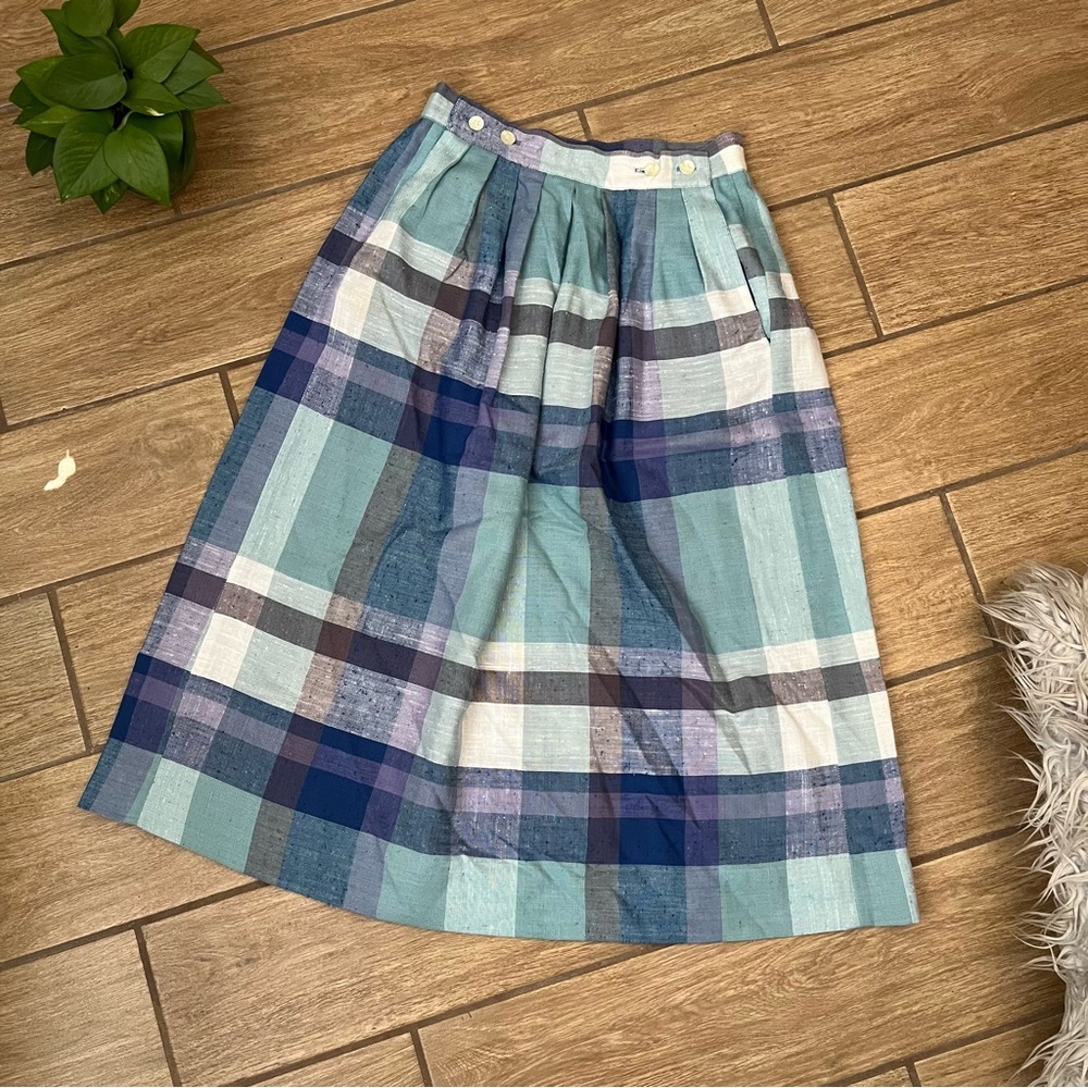 Vintage 80s Michelle Stuart Plaid Knee Length Skirt Size 8